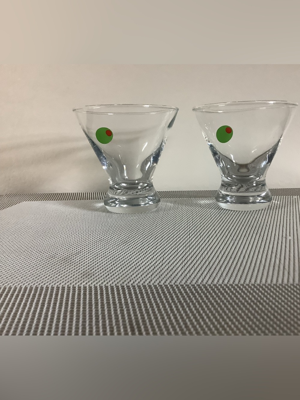 Libbey Clear Martini Glasses with Green and Red Olive Accent - Set of 2